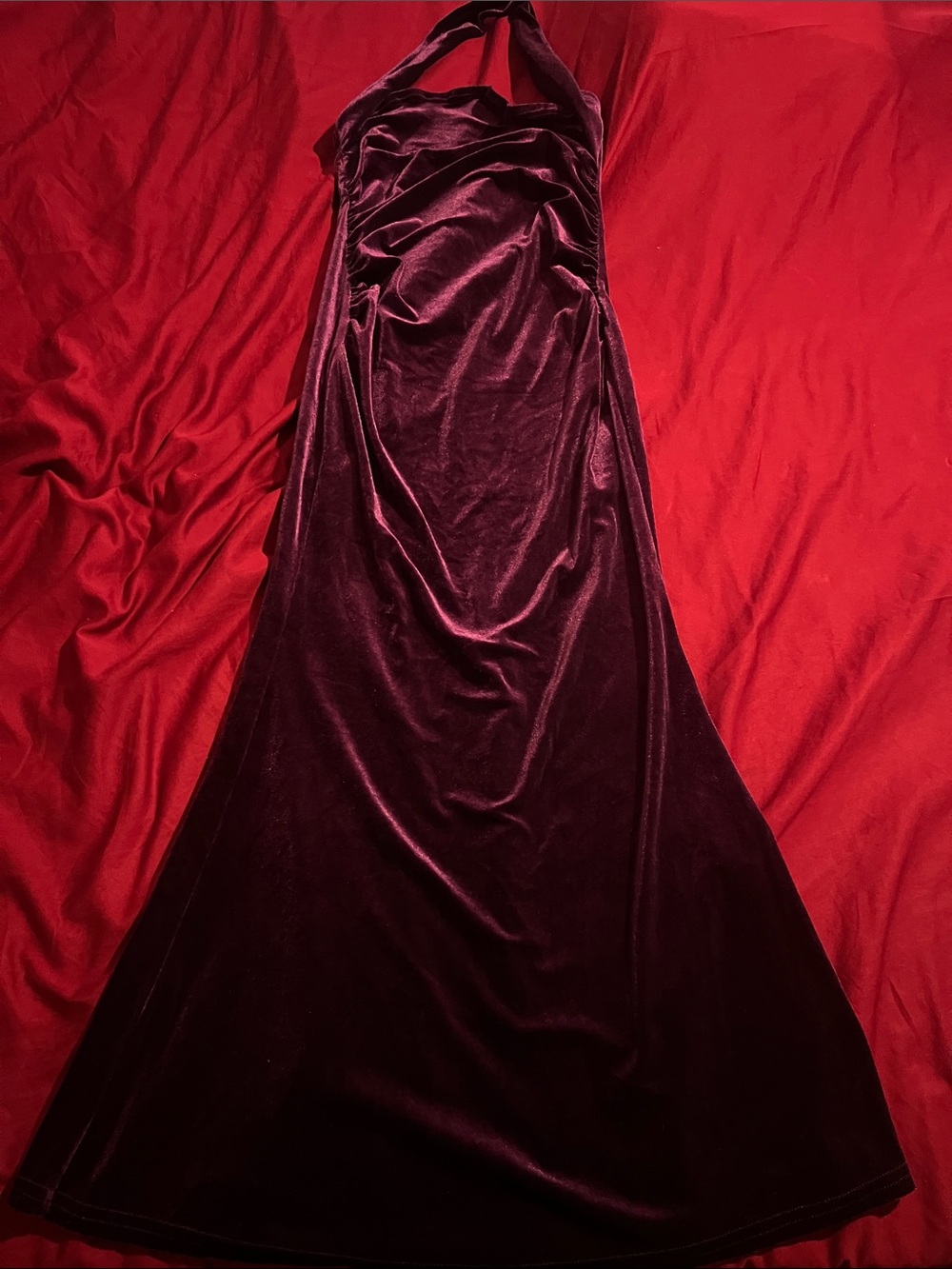 Velvet Halter Evening Dress in Deep purple
